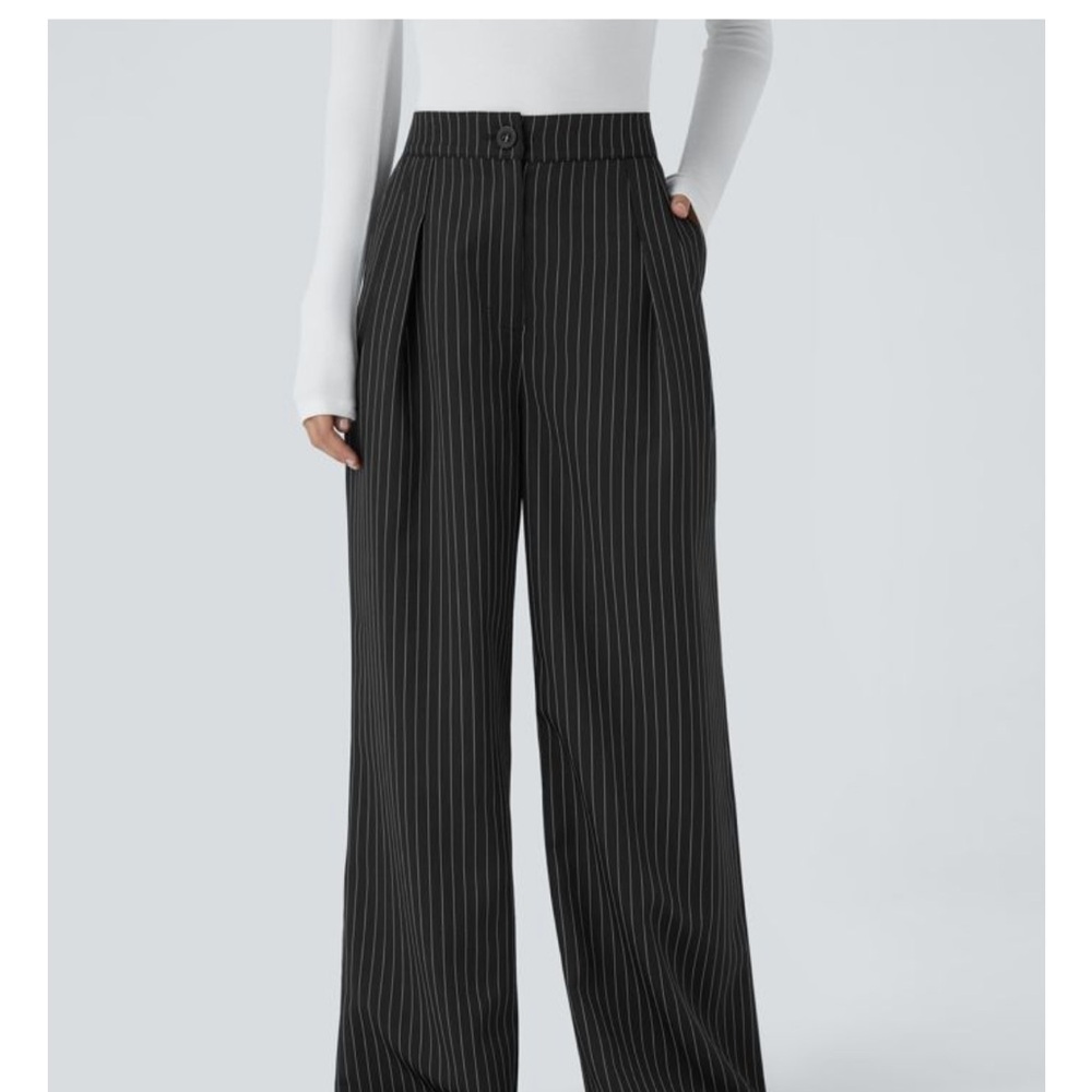 HALARA Black Striped Wide-Leg Trousers